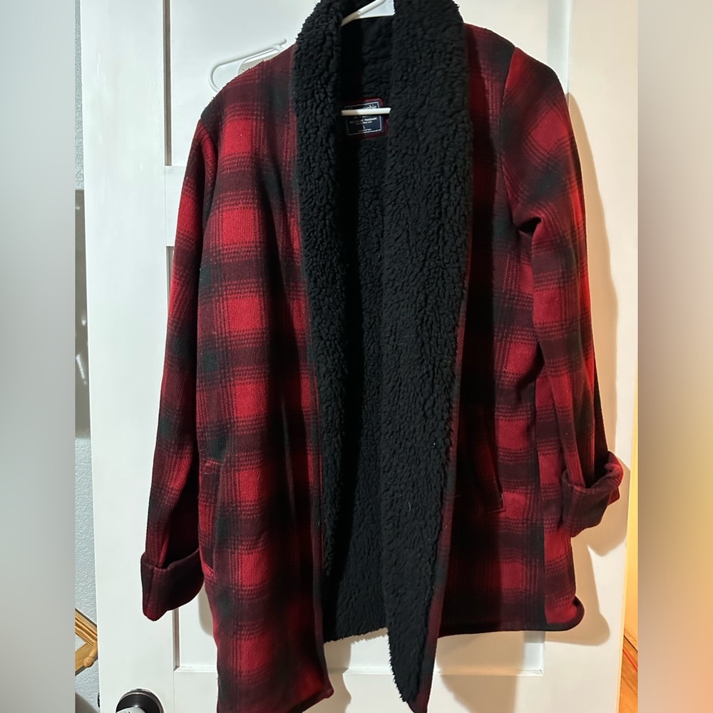 Red & Black Plaid Fleece Cardigan